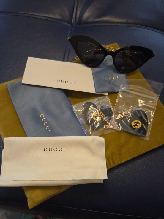 Gucci Accessories - Gucci Black Cat-Eye Sunglasses with Gold Hardware